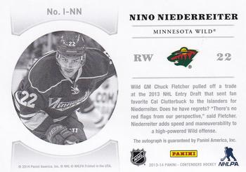 2013-14 Panini Contenders - NHL Ink Gold #I-NN Nino Niederreiter Back