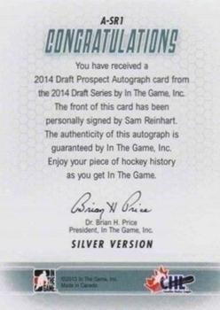 2014 In The Game Draft Prospects - Autographs #A-SR1 Sam Reinhart Back