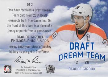2014 In The Game Draft Prospects - Draft Dream Team Jerseys Silver #DT-2 Claude Giroux Back
