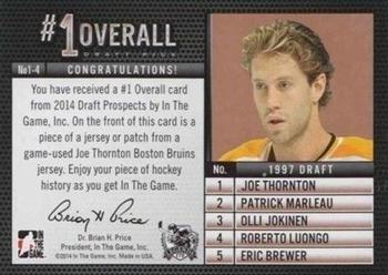 2014 In The Game Draft Prospects - Number 1 Overall Picks Jerseys Silver #NO-14 Joe Thornton Back
