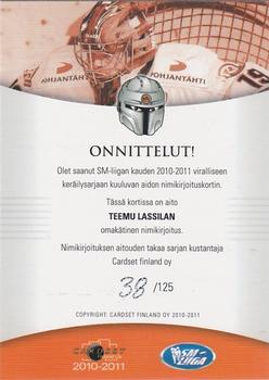 2010-11 Cardset Finland - Signature #NNO Teemu Lassila Back