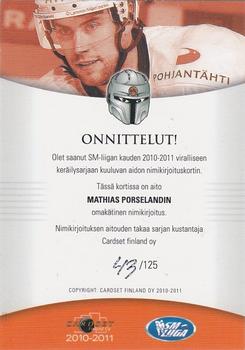 2010-11 Cardset Finland - Signature #NNO Mathias Porseland Back