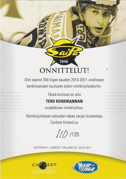 2010-11 Cardset Finland - Signature #NNO Tero Koskiranta Back