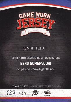 2013-14 Cardset Finland - Game Worn Jersey Series 2 Exchange #NNO Eero Somervuori Back