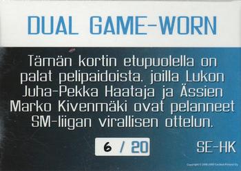 2008-09 Cardset Finland - Show Exclusive Dual Game-Worn Jersey #SE-HK Juha-Pekka Haataja / Marko Kivenmäki Back