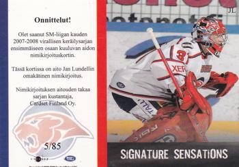 2007-08 Cardset Finland - Signature Sensations #JL Jan Lundell Back