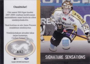 2007-08 Cardset Finland - Signature Sensations #JP2 Janne Pesonen Back