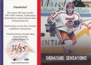 2007-08 Cardset Finland - Signature Sensations #SG Steve Guolla Back