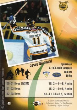 2003-04 Cardset Finland #49 Jesse Niinimäki Back