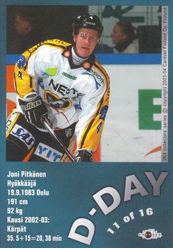 2003-04 Cardset Finland - The D-Day #11 Joni Pitkänen Back