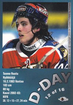 2003-04 Cardset Finland - The D-Day #12 Tuomo Ruutu Back