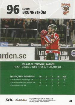 2013-14 SHL Elitset #31 Fabian Brunnstrom Back