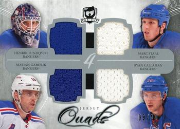 2011-12 Upper Deck The Cup - Quads Jerseys #C4-BLUE Henrik Lundqvist / Marc Staal / Marian Gaborik / Ryan Callahan Front