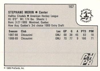 1989-90 ProCards AHL #167 Stephane Morin Back