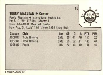 1989-90 ProCards IHL #10 Terry McLean Back
