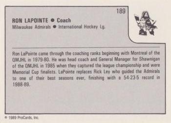 1989-90 ProCards IHL #189 Ron Lapointe Back