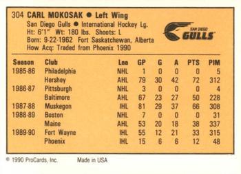 1990-91 ProCards AHL/IHL #304 Carl Mokosak Back