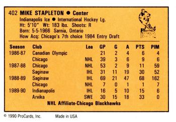 1990-91 ProCards AHL/IHL #402 Mike Stapleton Back