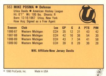 1990-91 ProCards AHL/IHL #563 Mike Posma Back