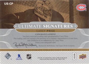 2013-14 Upper Deck Ultimate Collection - Ultimate Signatures Veterans #US-CP Carey Price Back