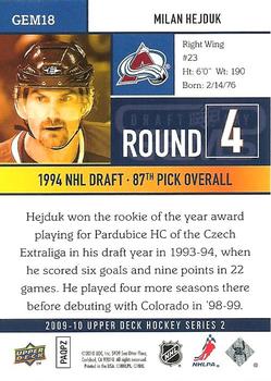 2009-10 Upper Deck - Draft Day Gems #GEM18 Milan Hejduk Back