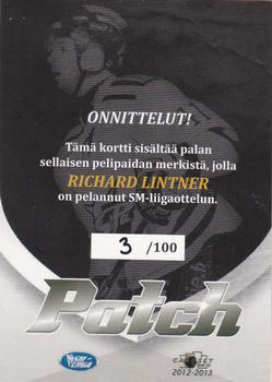 2012-13 Cardset Finland - Patch Series 2 Exchange #NNO Richard Lintner Back