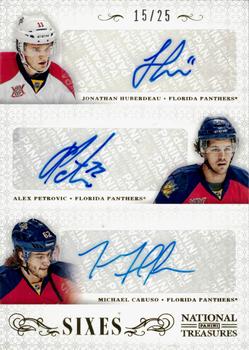 2013-14 Panini National Treasures - Six Autographs #6S-FL Jonathan Huberdeau / Alex Petrovic / Michael Caruso / Richard Panik / Victor Hedman / Michael Kostka Front