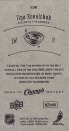 2009-10 Upper Deck Champ's #200 Ilya Kovalchuk Back