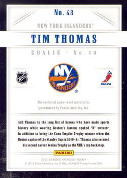 2012-13 Panini Rookie Anthology - Pacific Luxury Suite Memorabilia #43 Tim Thomas Back