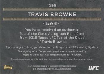 2016 Topps UFC Top of the Class - Autograph Relic #TCAR-TB Travis Browne Back