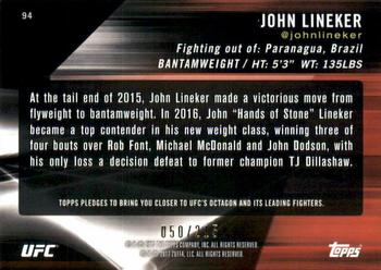 2017 Topps UFC Knockout - Green #94 John Lineker Back