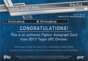 2017 Topps Chrome UFC - Fighter Autographs Orange Refractor #FA-CJ Cris Justino Back