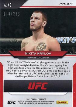 2021 Panini Prizm UFC - Red Prizms #49 Nikita Krylov Back