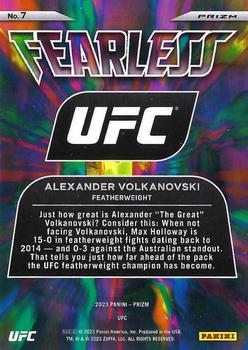 2023 Panini Prizm UFC - Fearless Silver Prizms #7 Alexander Volkanovski Back