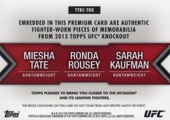 2013 Topps UFC Knockout - Triple Threads Relics Combos #TTRC-TRK Ronda Rousey / Miesha Tate / Sarah Kaufman Back