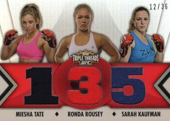 2013 Topps UFC Knockout - Triple Threads Relics Combos #TTRC-TRK Ronda Rousey / Miesha Tate / Sarah Kaufman Front