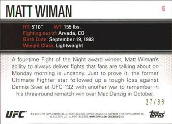 2012 Topps UFC Knockout - Green #6 Matt Wiman Back