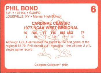 1989-90 Collegiate Collection Louisville Cardinals #6 Phil Bond Back