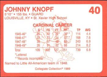 1989-90 Collegiate Collection Louisville Cardinals #40 Johnny Knopf Back