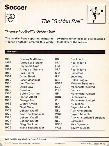 1977-79 Sportscaster Series 11 #11-18 The Golden Ball Back