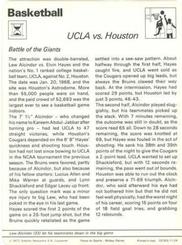 1977-79 Sportscaster Series 11 #11-24 UCLA vs Houston Back