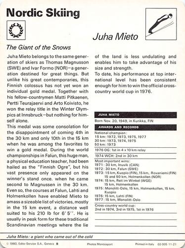 1977-79 Sportscaster Series 11 #11-21 Juha Mieto Back