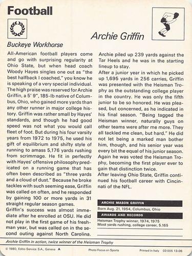 1977-79 Sportscaster Series 13 #13-06 Archie Griffin Back