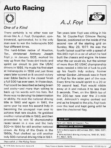 1977-79 Sportscaster Series 19 #19-17 A.J. Foyt Back