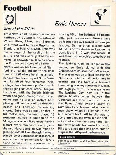 1977-79 Sportscaster Series 50 #50-20 Ernie Nevers Back