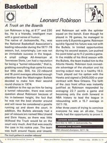 1977-79 Sportscaster Series 55 #55-18 Leonard Robinson Back