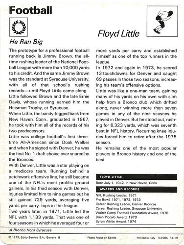 1977-79 Sportscaster Series 64 #64-19 Floyd Little Back