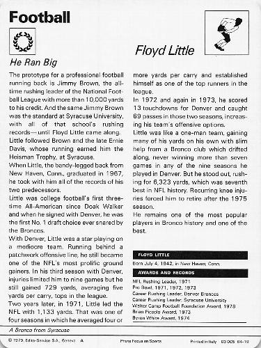 1977-79 Sportscaster Series 64 #64-19 Floyd Little Back