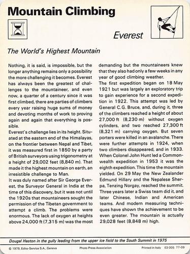 1977-79 Sportscaster Series 77 #77-09 Everest Back