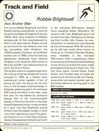 1977-79 Sportscaster Series 82 #82-22 Robbie Brightwell Back